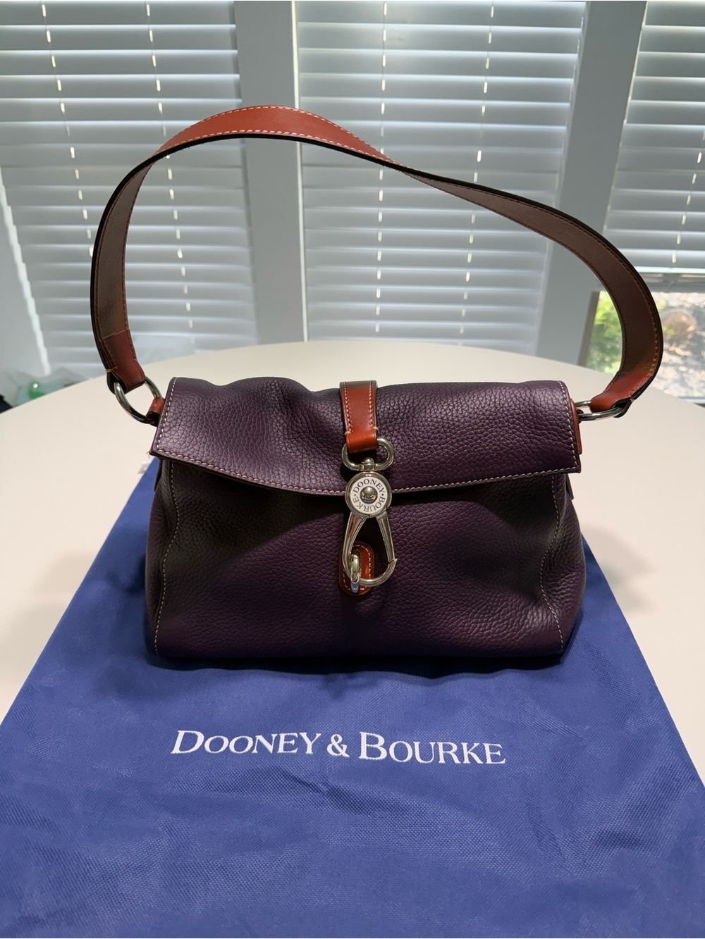 Dooney & Bourke Plum Wine Pebble Leather Libby Shoulder Bag with Brown Trim